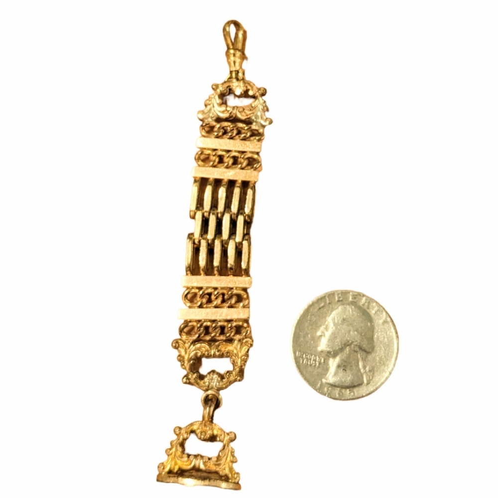 Antique 12K Gold Filled Watch Fob Vest Chain Ornate TGE Signed Horology Piece